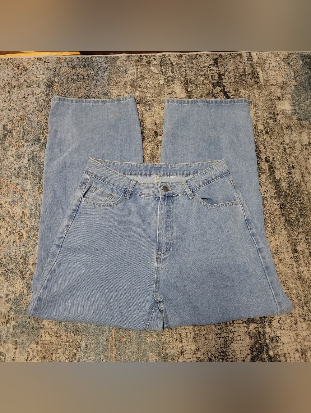 Women's Light Blue Denim Jeans - Classic Straight Fit Wide Leg Size L